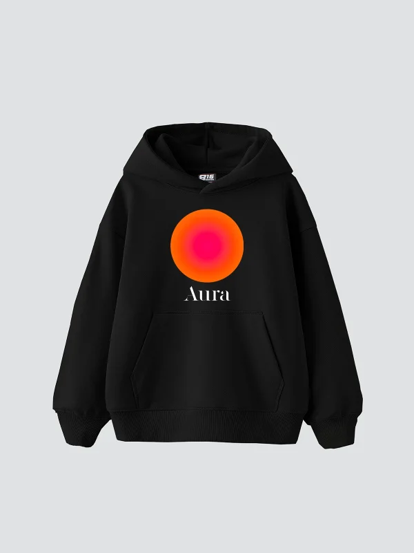 Aura Baskılı Oversize Unisex Siyah Hoodie