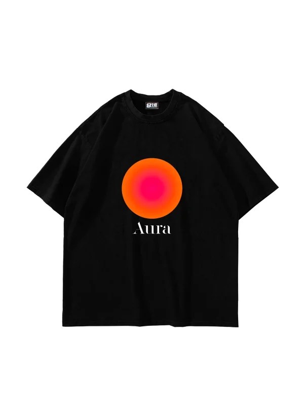 Aura Baskılı Oversize Unisex Siyah Tshirt