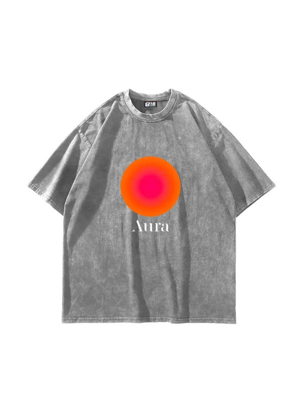 Aura Baskılı Oversize Unisex Yıkamalı Beyaz Tshirt