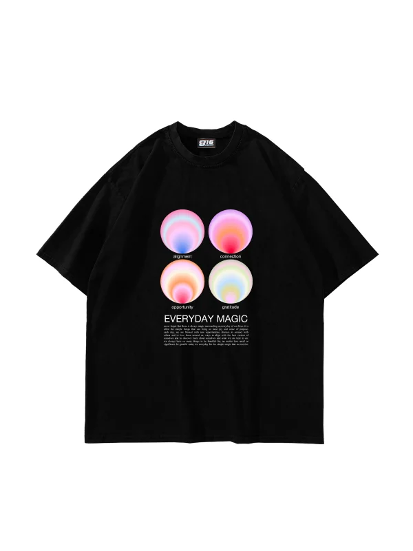 Aura Vibes Baskılı Oversize Unisex Siyah Tshirt