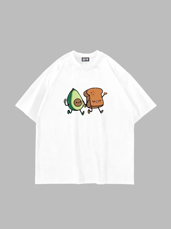 Avocado and Toast Baskılı Oversize Unisex Beyaz Tshirt