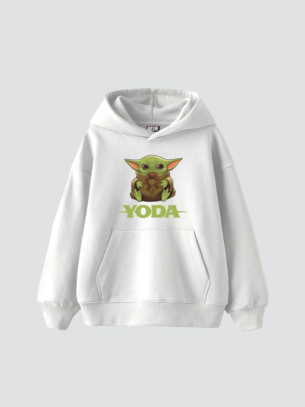 Baby Yoda Baskılı Oversize Unisex Beyaz Hoodie