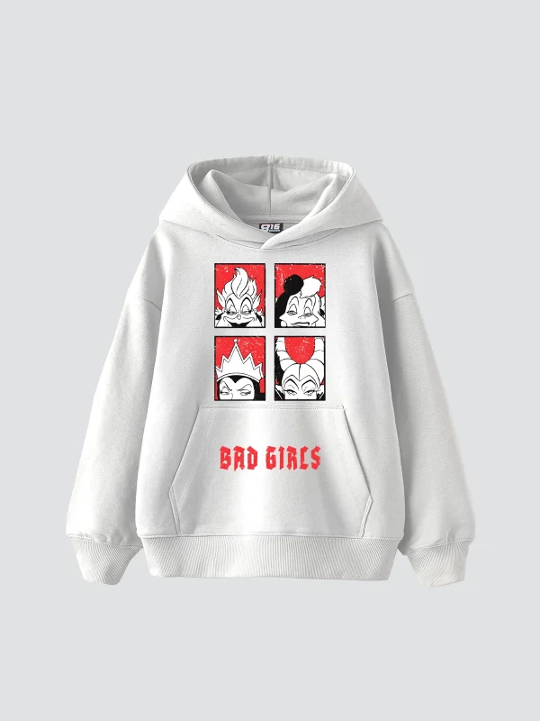 Bad Girls Baskılı Oversize Unisex Beyaz Hoodie