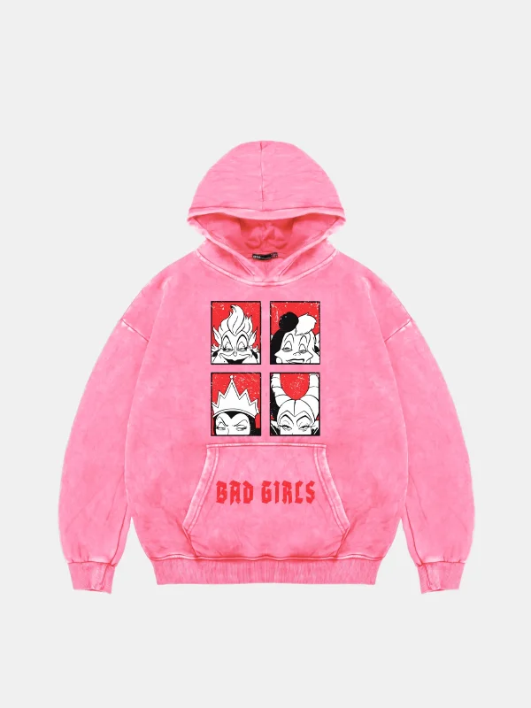 Bad Girls Baskılı Oversize Unisex Yıkamalı Pembe Hoodie