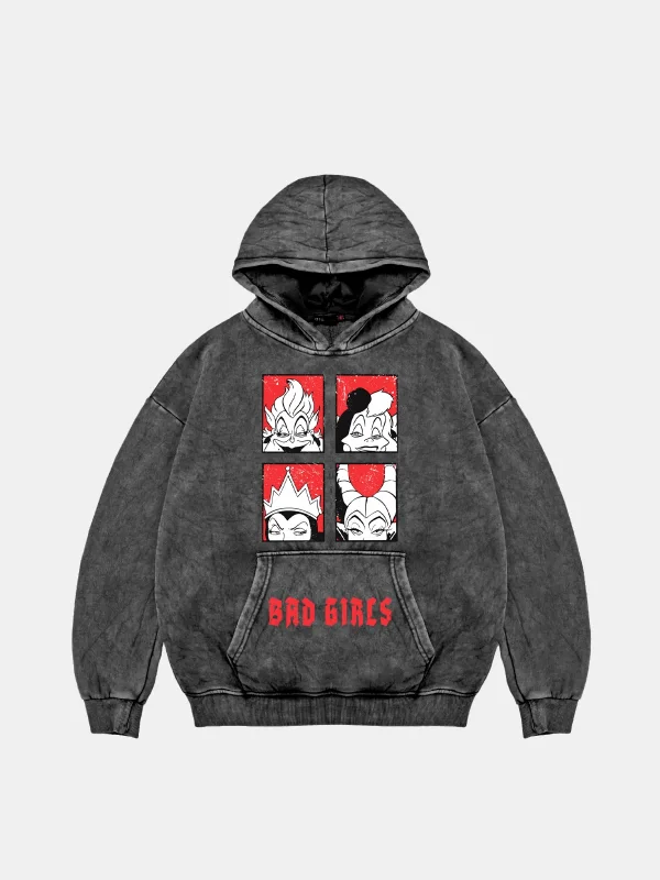 Bad Girls Baskılı Oversize Unisex Yıkamalı Siyah Hoodie
