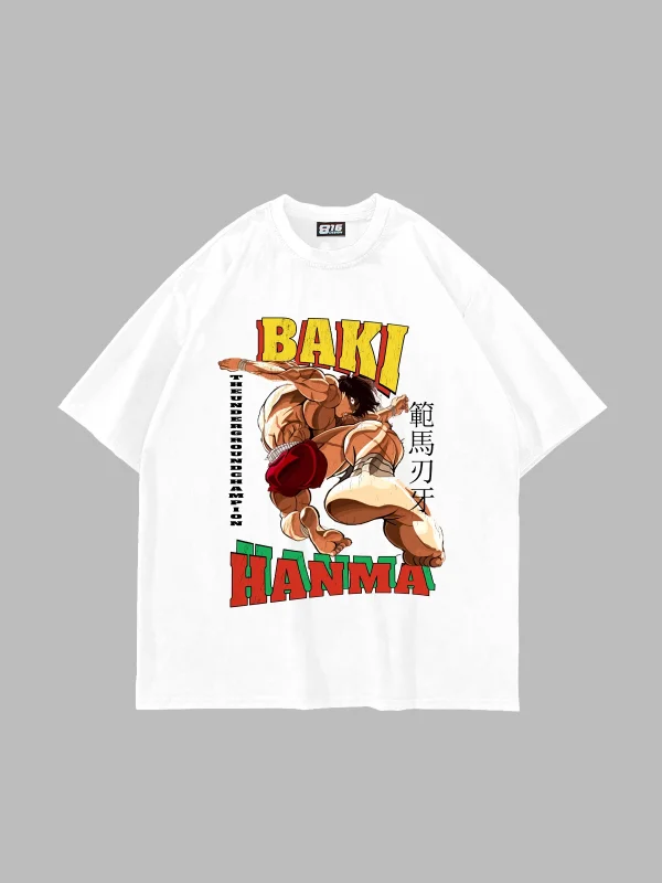 Baki Hanma Baskılı Oversize Unisex Beyaz Tshirt