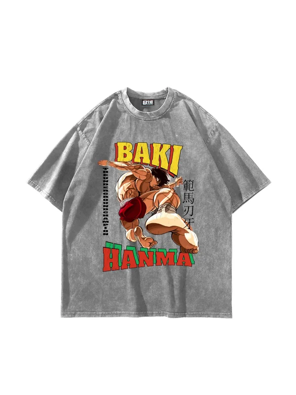 Baki Hanma Baskılı Oversize Unisex Yıkamalı Beyaz Tshirt
