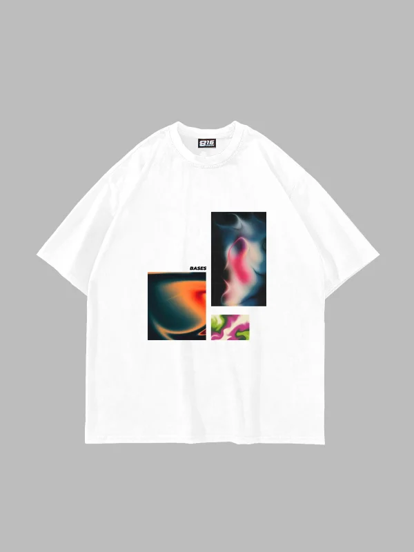 Bases Baskılı Oversize Unisex Beyaz Tshirt