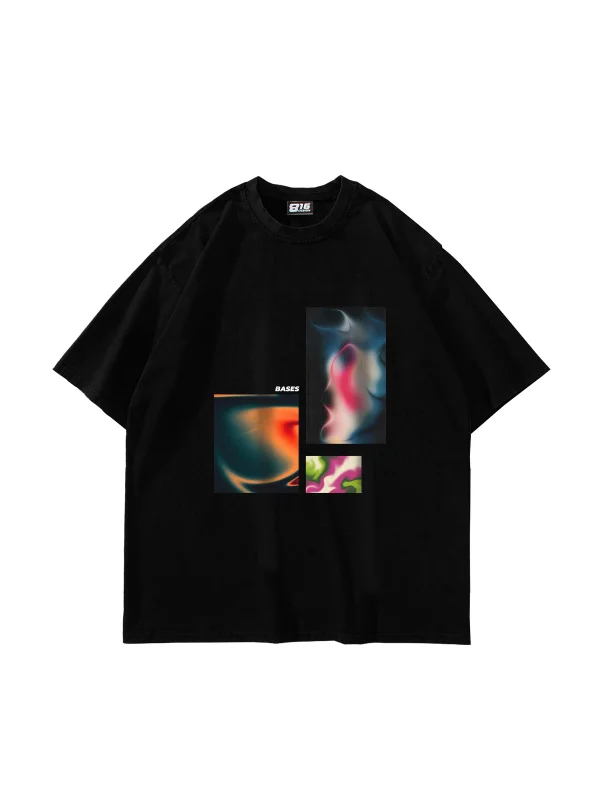 Bases Baskılı Oversize Unisex Siyah Tshirt
