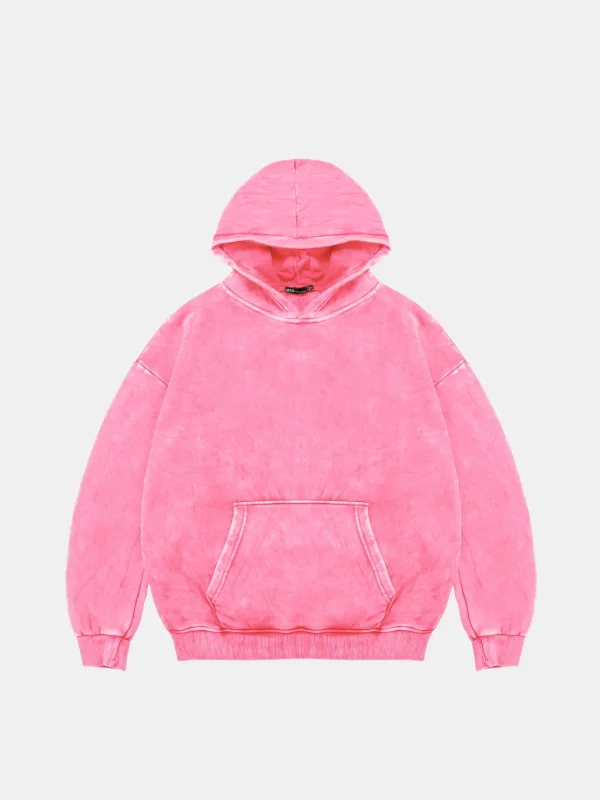 Basic Oversize Unisex Yıkamalı Pembe Hoodie