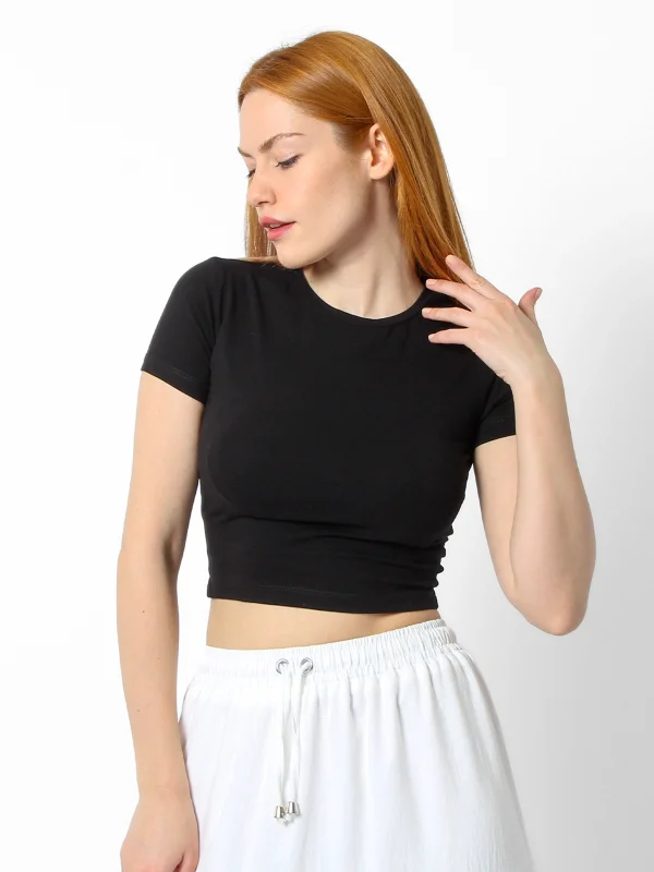 Basic Siyah Kadın Crop Tshirt