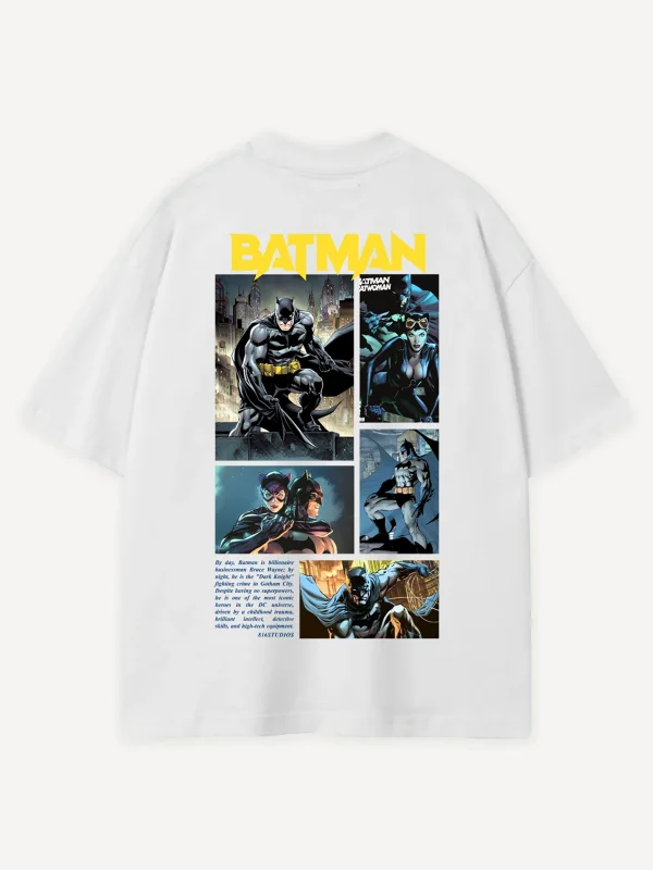 Bat Collage Baskılı Beyaz Oversize Tshirt