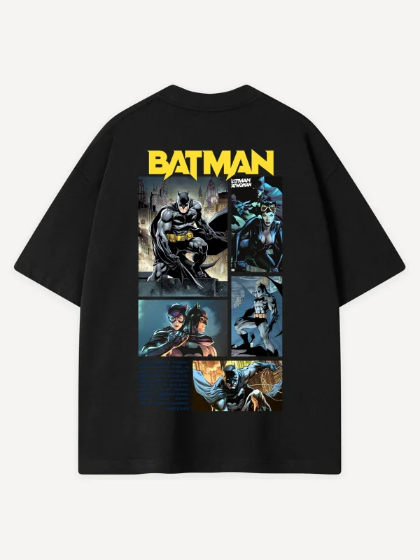 Bat Collage Baskılı Siyah Oversize Tshirt