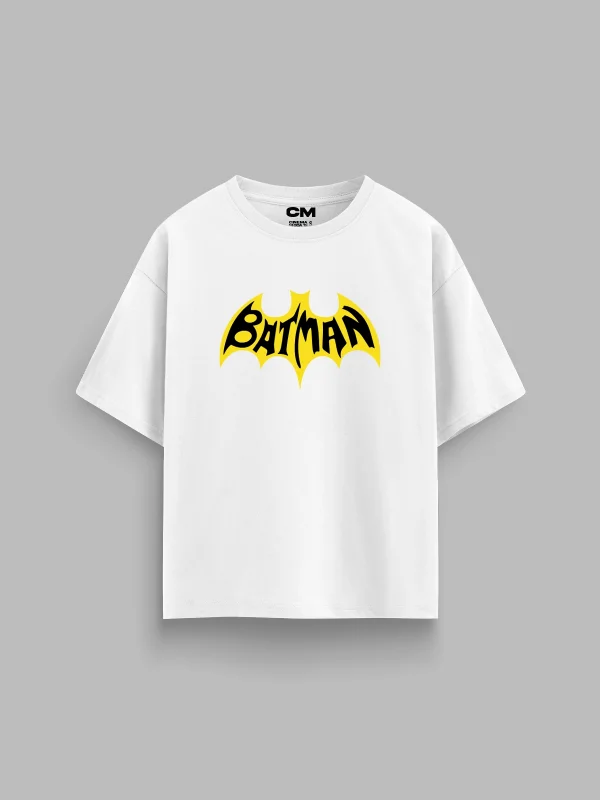 Bat-Man Baskılı Rahat Kalıp 30/1 Unisex Beyaz Tshirt