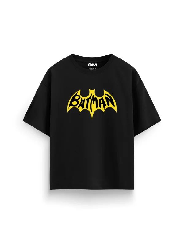 Bat-Man Baskılı Rahat Kalıp 30/1 Unisex Siyah Tshirt