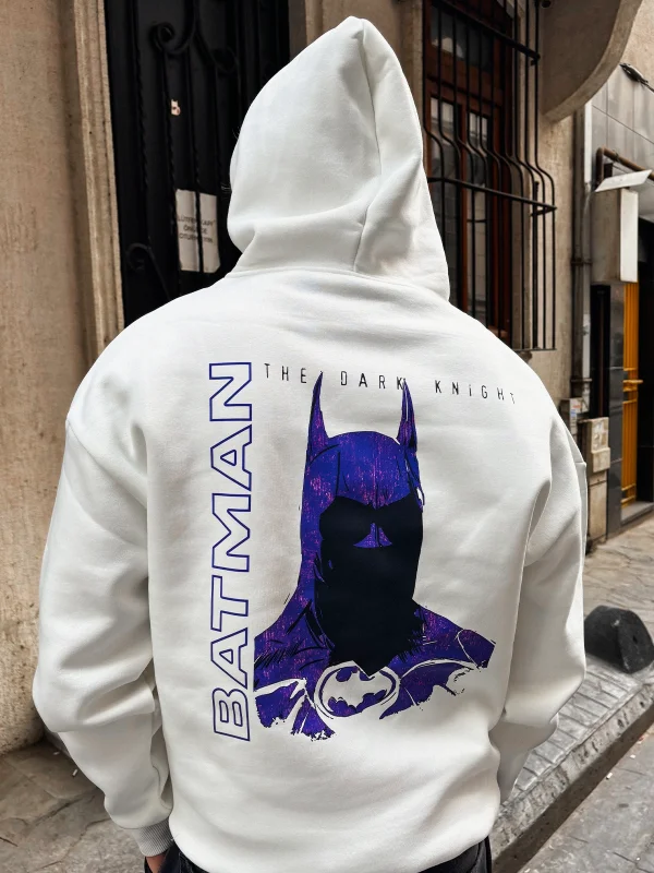 Bat Yarasa Baskılı Oversize Unisex Beyaz Hoodie