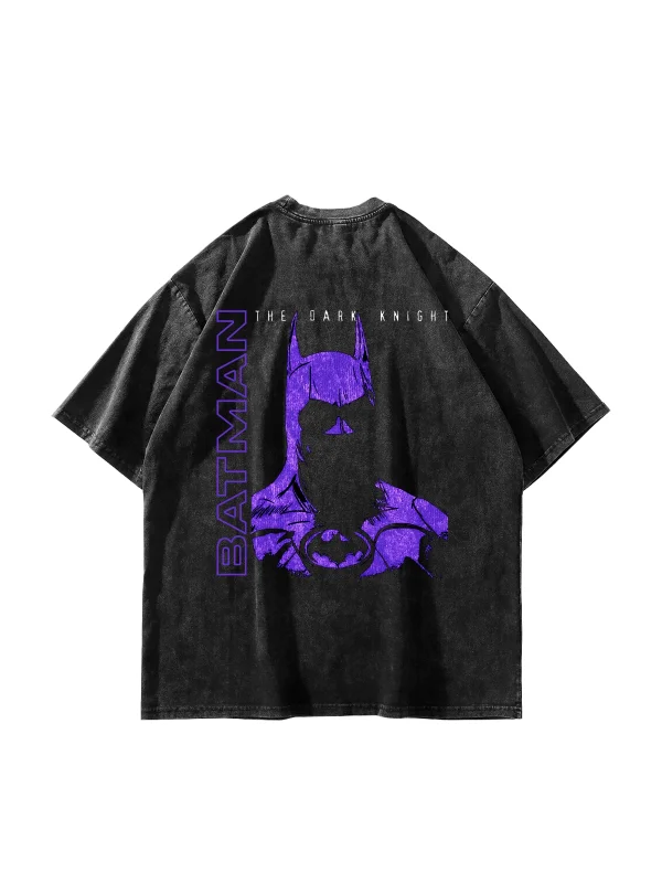 Bat Yarasa Baskılı Oversize Unisex Yıkamalı Siyah Tshirt