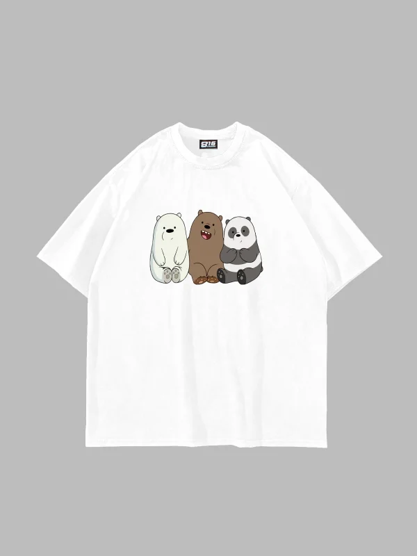 Bears Baskılı Oversize Unisex Beyaz Tshirt