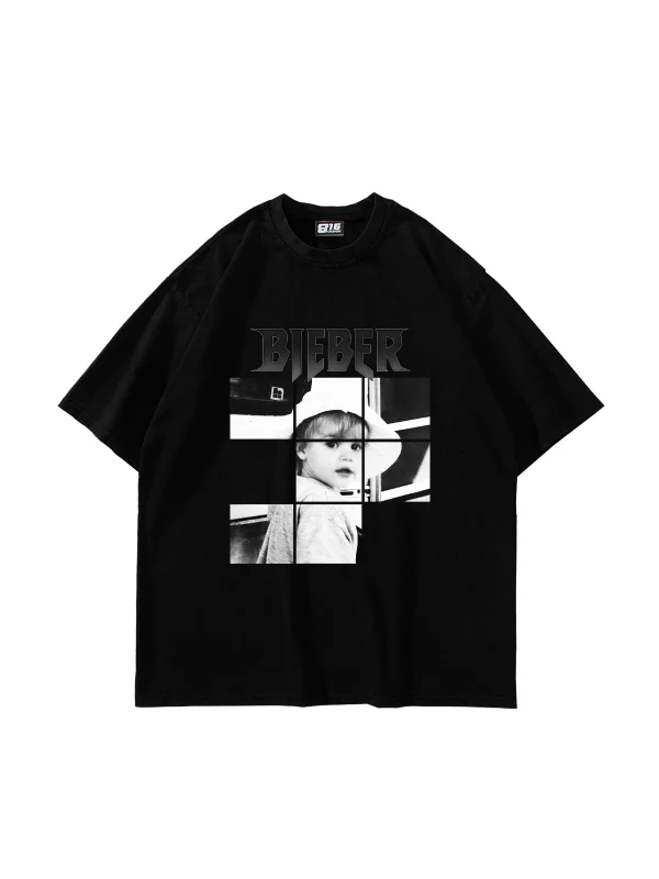 Belieber Baskılı Oversize Unisex Siyah Tshirt