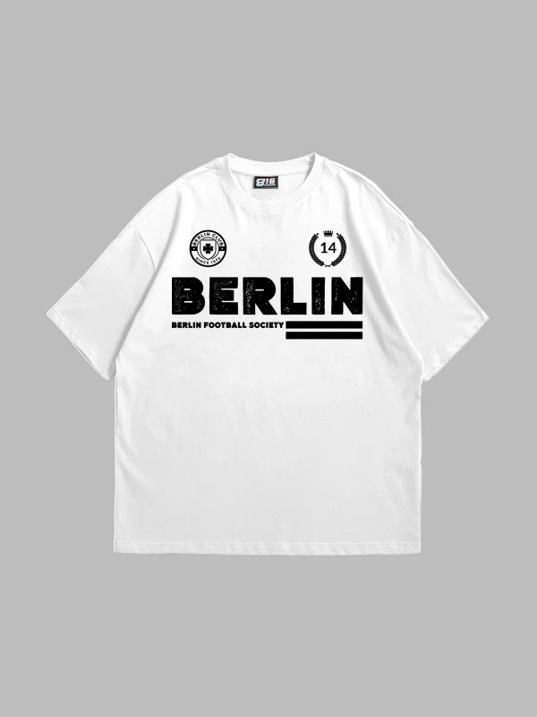 Berlin Baskılı Beyaz Oversize Unisex Tshirt