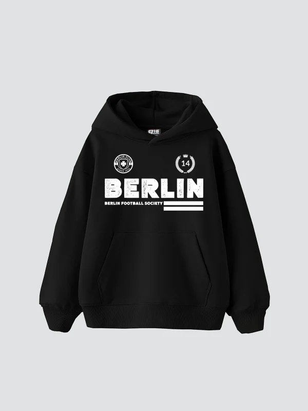 Berlin Baskılı Oversize Unisex Premium Siyah Hoodie