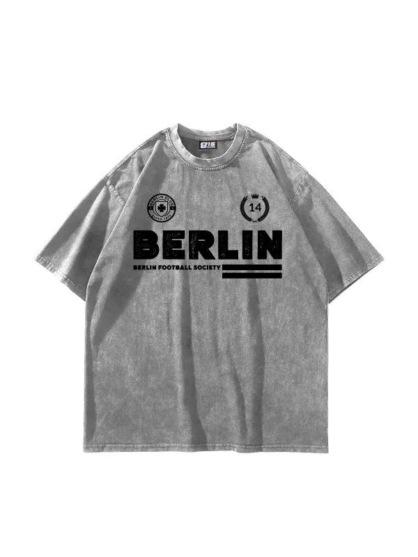 Berlin Baskılı Yıkamalı Beyaz Oversize Unisex Tshirt