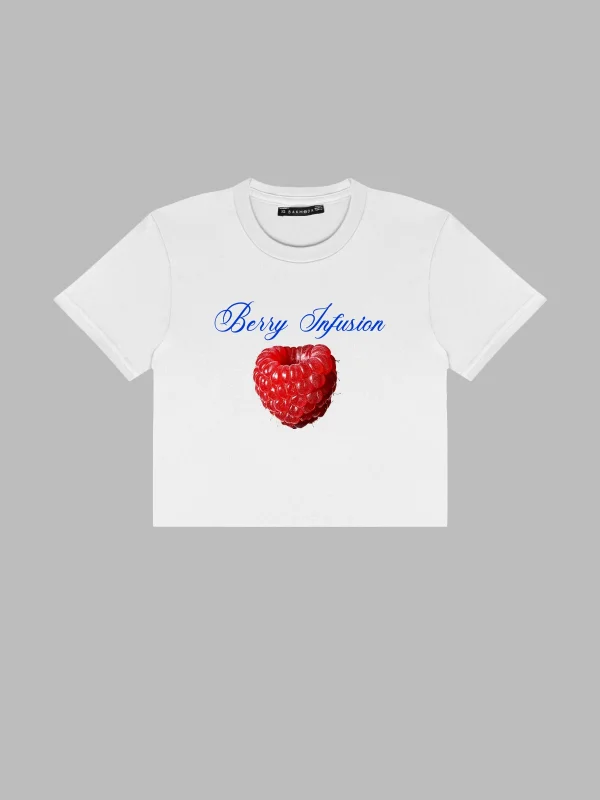 Berry İnfusion Baskılı Beyaz Crop Top
