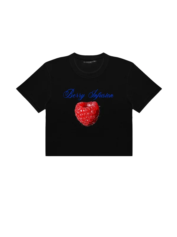 Berry İnfusion Baskılı Siyah Crop Top