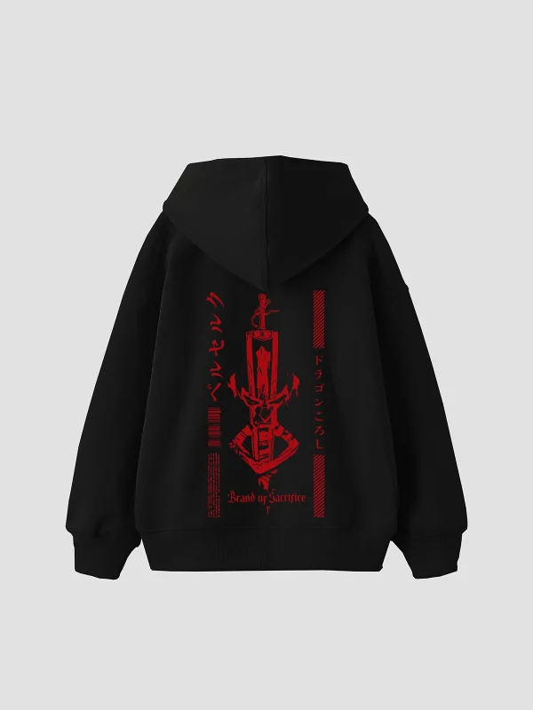 Berserk Dragon Slayer Baskılı Oversize Unisex Siyah Hoodie