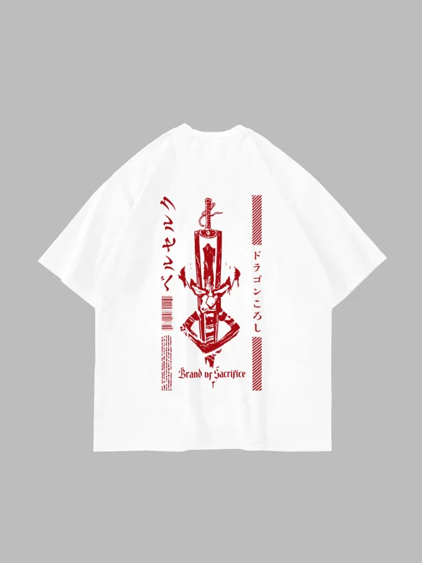 Berserk Dragon Slayer Baskılı Oversize Unisex Beyaz Tshirt