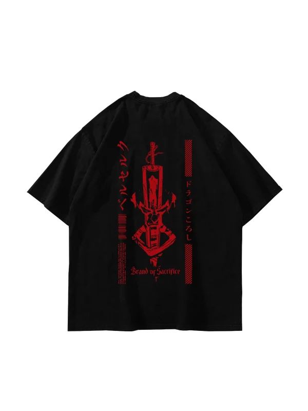 Berserk Dragon Slayer Baskılı Oversize Unisex Siyah Tshirt