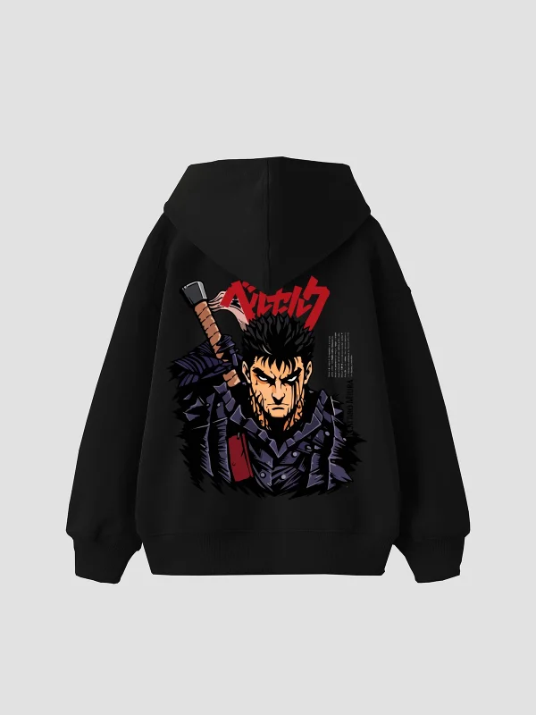 Berserk Guts Baskılı Oversize Unisex Siyah Hoodie