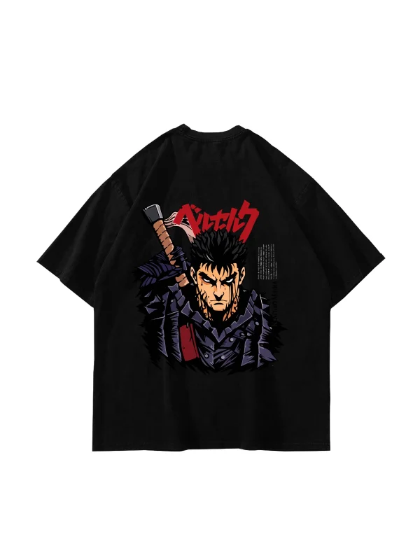 Berserk Guts Baskılı Oversize Unisex Siyah Tshirt