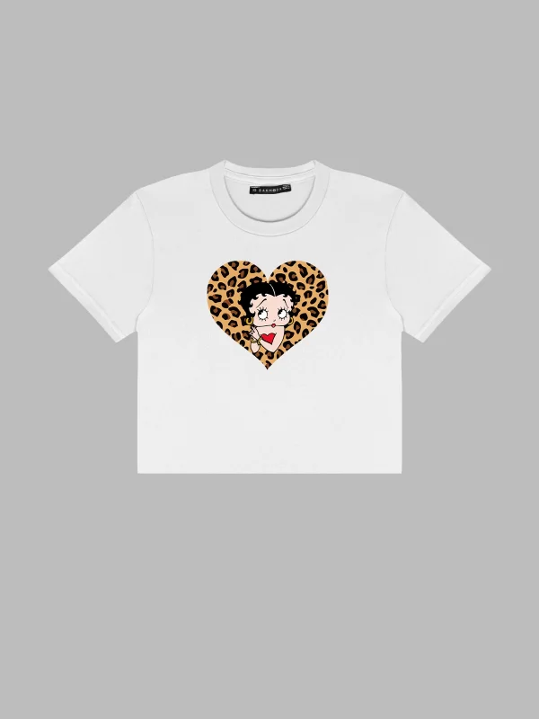 Betty Boops Baskılı Beyaz Crop Top