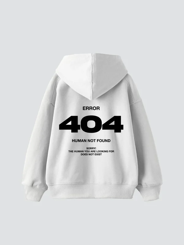 404 Error Baskılı Oversize Unisex Premium Beyaz Hoodie