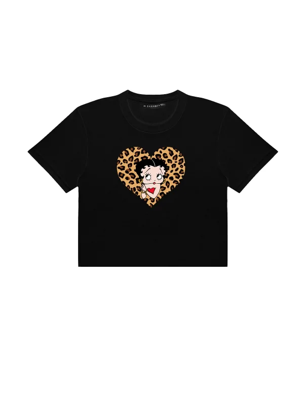 Betty Boops Baskılı Siyah Crop Top