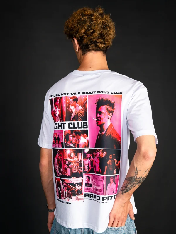 Beyaz Fight Club Oversize Baskılı Unisex Tişört
