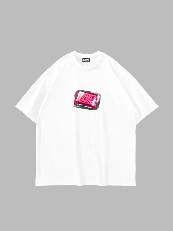 Beyaz Fight Club Oversize Baskılı Unisex Tişört