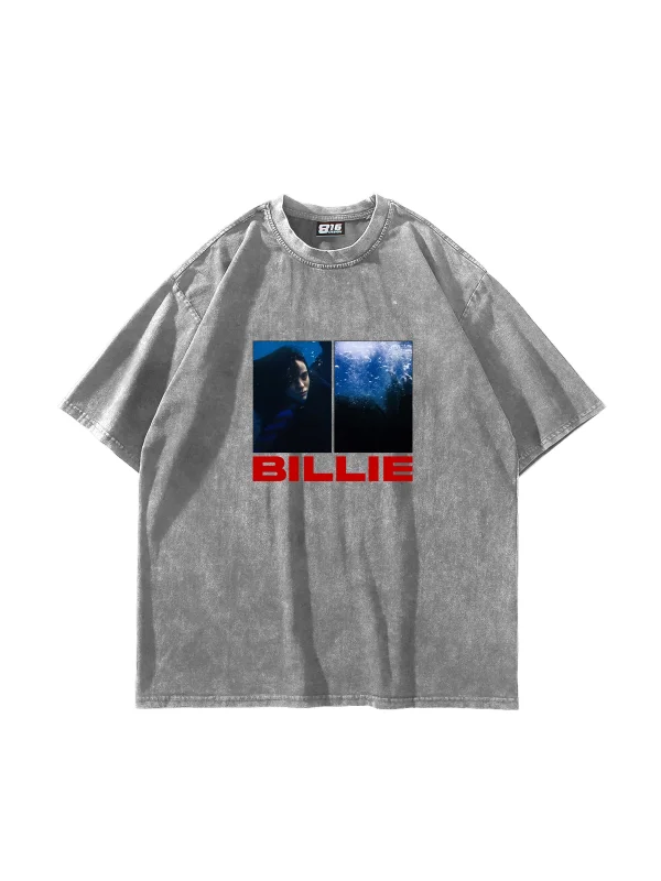 Billie Eilish Baskılı Oversize Unisex Yıkamalı Beyaz Tshirt