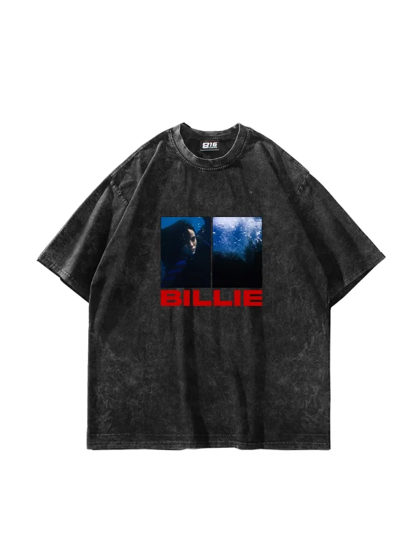Billie Eilish Baskılı Oversize Unisex Yıkamalı Siyah Tshirt