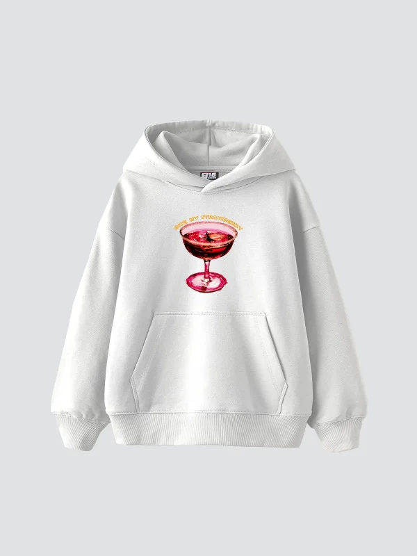 Bite My Strawberry Baskılı Oversize Unisex Premium Beyaz Hoodie