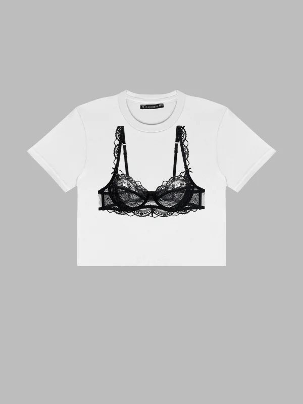 Black Bra Baskılı Beyaz Crop Top