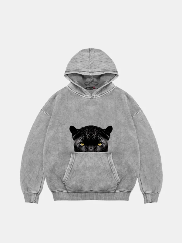Black Panter Eyes Baskılı Oversize Unisex Premium Yıkamalı Beyaz Hoodie