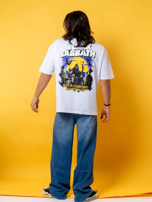 Black Sabbath Baskılı 24/1 Oversize Unisex Beyaz Tshirt
