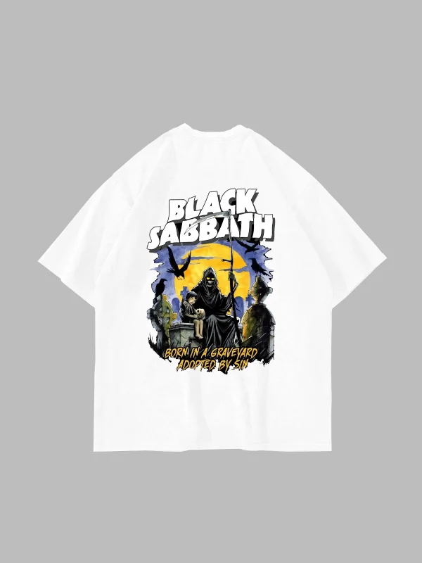 Black Sabbath Baskılı 24/1 Oversize Unisex Beyaz Tshirt