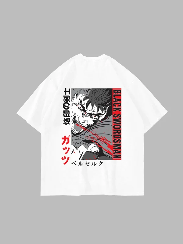 Black Swordsman Baskılı Oversize Unisex Beyaz Tshirt