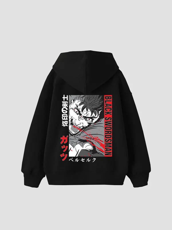 Black Swordsman Baskılı Oversize Unisex Siyah Hoodie