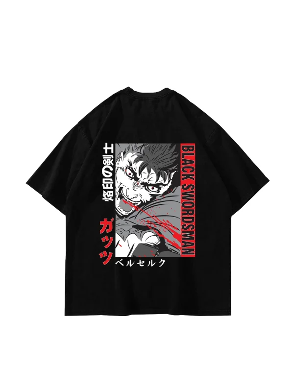 Black Swordsman Baskılı Oversize Unisex Siyah Tshirt
