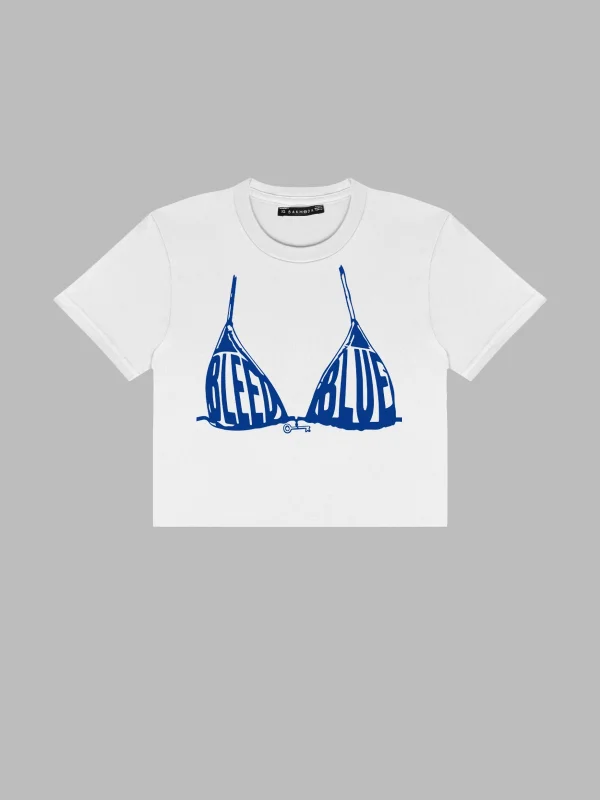 Bleed Blue Baskılı Beyaz Crop Top