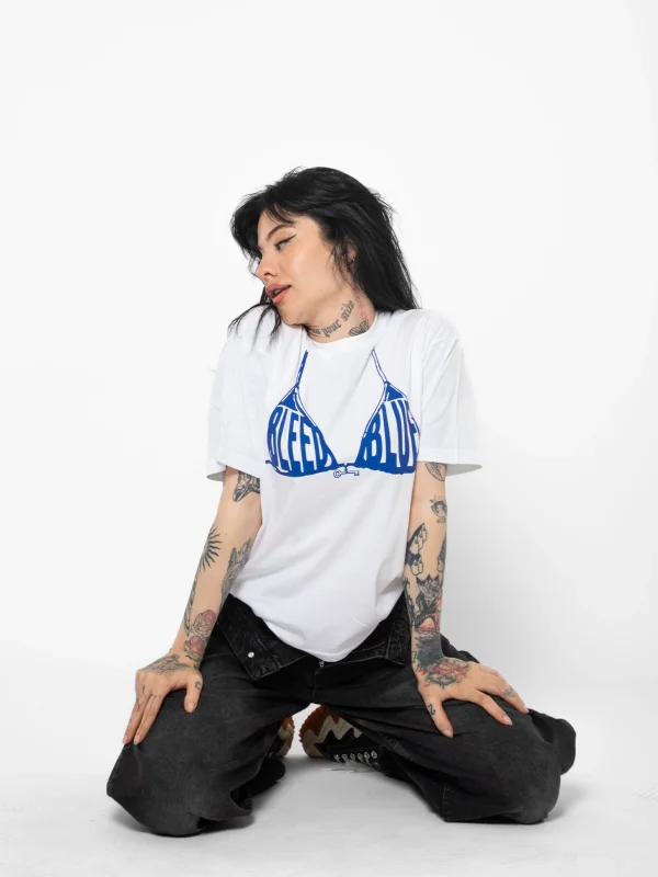 Bleed Blue Baskılı Relaxed Fit Beyaz Kadın Tshirt